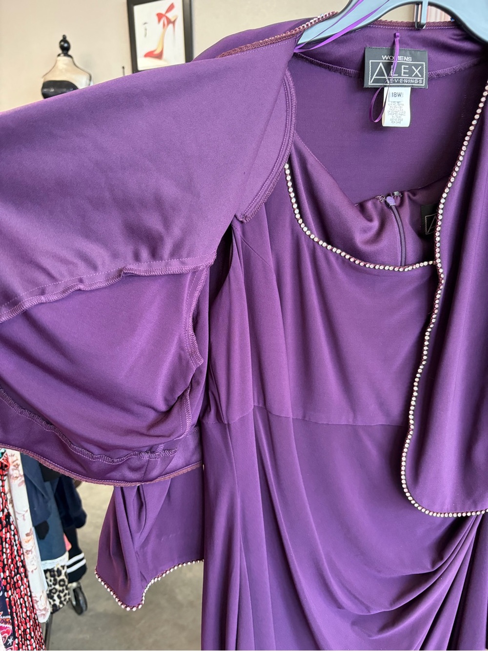 Alex Evenings Deep Purple Evening Dress with Beaded Trim - Picture 3 of 4